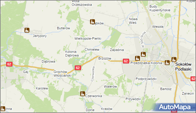 mapa Brzozów gmina Sokołów Podlaski, Brzozów gmina Sokołów Podlaski na mapie Targeo