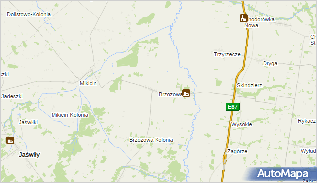 mapa Brzozowa gmina Jaświły, Brzozowa gmina Jaświły na mapie Targeo