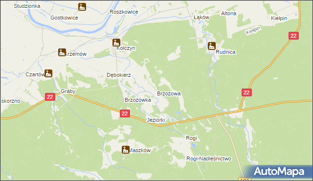 mapa Brzozowa gmina Krzeszyce, Brzozowa gmina Krzeszyce na mapie Targeo