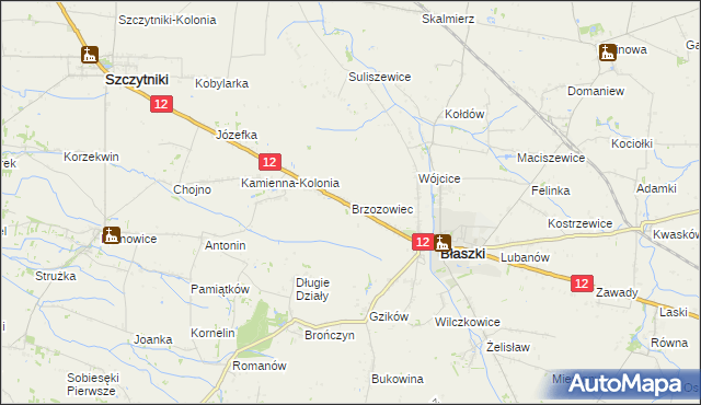 mapa Brzozowiec gmina Błaszki, Brzozowiec gmina Błaszki na mapie Targeo