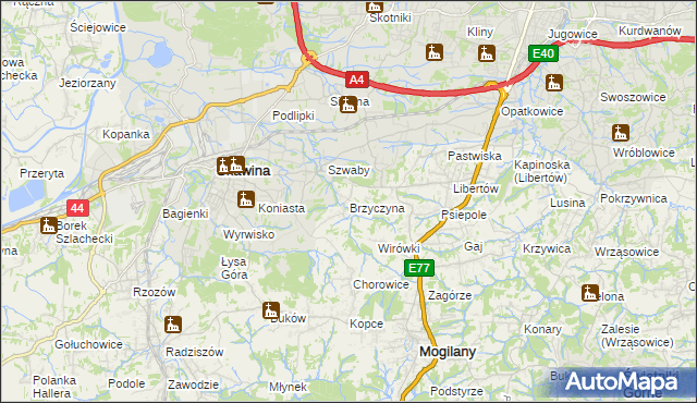 mapa Brzyczyna, Brzyczyna na mapie Targeo