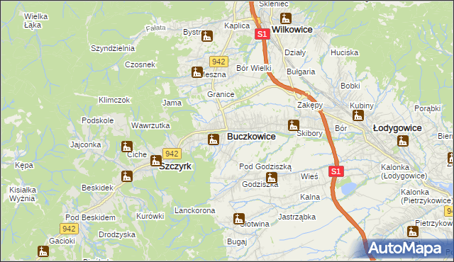 mapa Buczkowice, Buczkowice na mapie Targeo