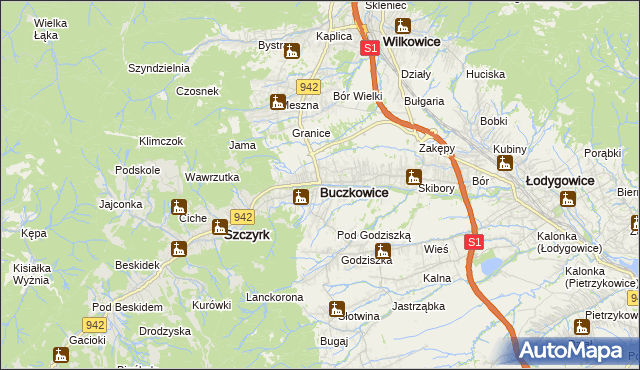mapa Buczkowice, Buczkowice na mapie Targeo
