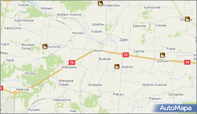 mapa Budków gmina Wola Krzysztoporska, Budków gmina Wola Krzysztoporska na mapie Targeo