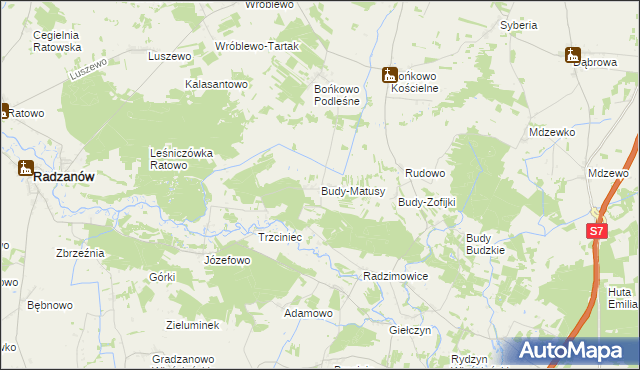 mapa Budy-Matusy, Budy-Matusy na mapie Targeo