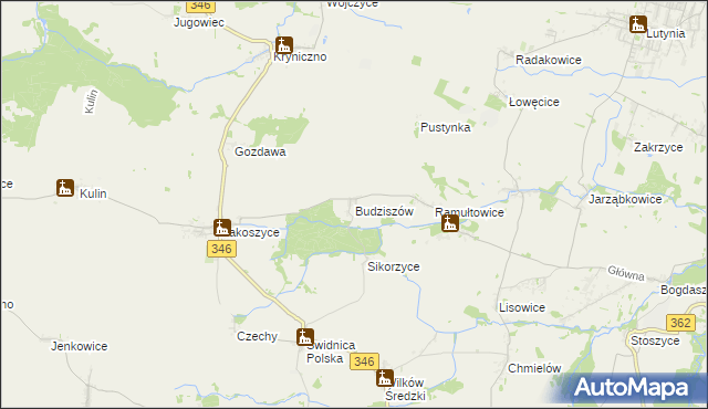 mapa Budziszów gmina Kostomłoty, Budziszów gmina Kostomłoty na mapie Targeo