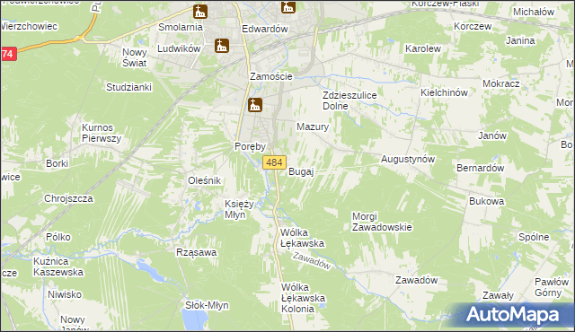 mapa Bugaj gmina Bełchatów, Bugaj gmina Bełchatów na mapie Targeo