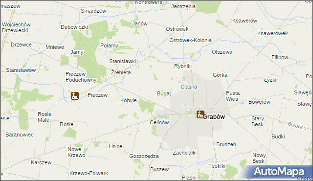 mapa Bugaj gmina Grabów, Bugaj gmina Grabów na mapie Targeo