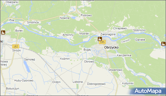 mapa Bugaj gmina Obrzycko, Bugaj gmina Obrzycko na mapie Targeo