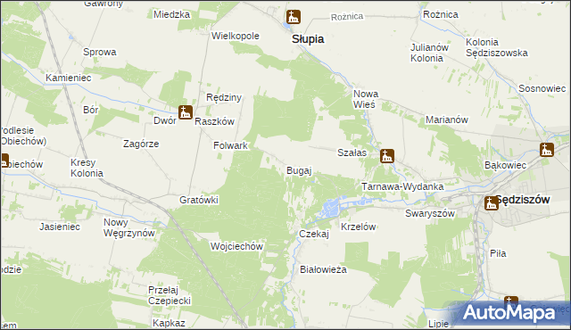 mapa Bugaj gmina Sędziszów, Bugaj gmina Sędziszów na mapie Targeo