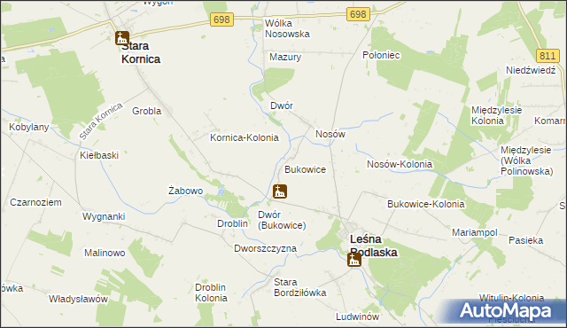 mapa Bukowice gmina Leśna Podlaska, Bukowice gmina Leśna Podlaska na mapie Targeo