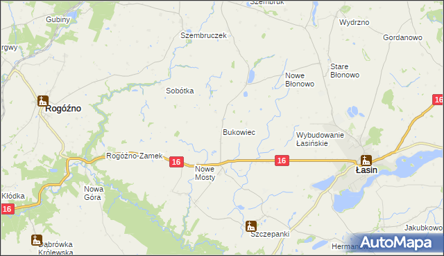 mapa Bukowiec gmina Rogóźno, Bukowiec gmina Rogóźno na mapie Targeo