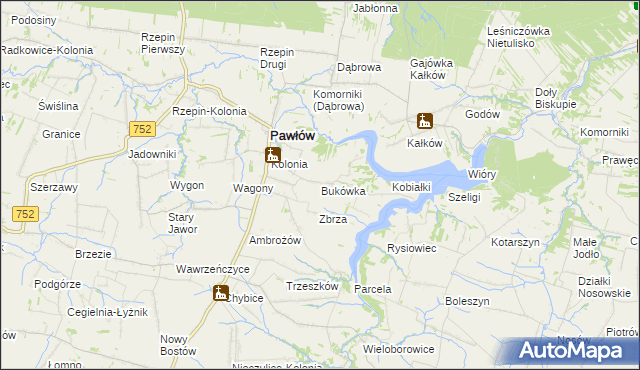 mapa Bukówka gmina Pawłów, Bukówka gmina Pawłów na mapie Targeo