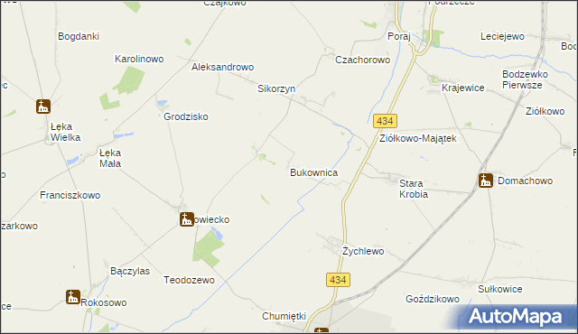 mapa Bukownica gmina Krobia, Bukownica gmina Krobia na mapie Targeo