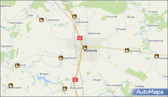 mapa Byczyna powiat kluczborski, Byczyna powiat kluczborski na mapie Targeo