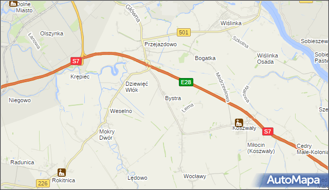mapa Bystra gmina Pruszcz Gdański, Bystra gmina Pruszcz Gdański na mapie Targeo