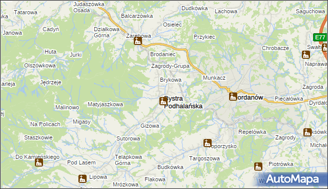 mapa Bystra Podhalańska, Bystra Podhalańska na mapie Targeo