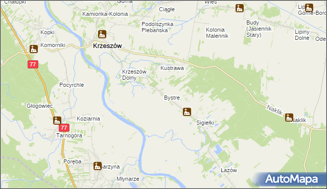 mapa Bystre gmina Krzeszów, Bystre gmina Krzeszów na mapie Targeo