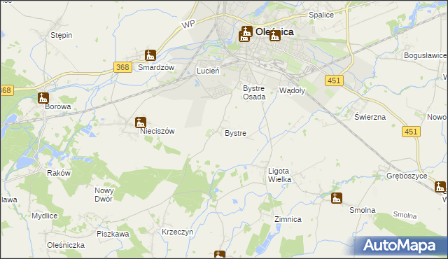 mapa Bystre gmina Oleśnica, Bystre gmina Oleśnica na mapie Targeo