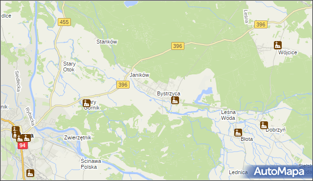 mapa Bystrzyca gmina Oława, Bystrzyca gmina Oława na mapie Targeo