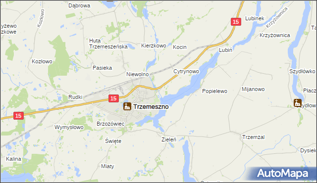 mapa Bystrzyca gmina Trzemeszno, Bystrzyca gmina Trzemeszno na mapie Targeo