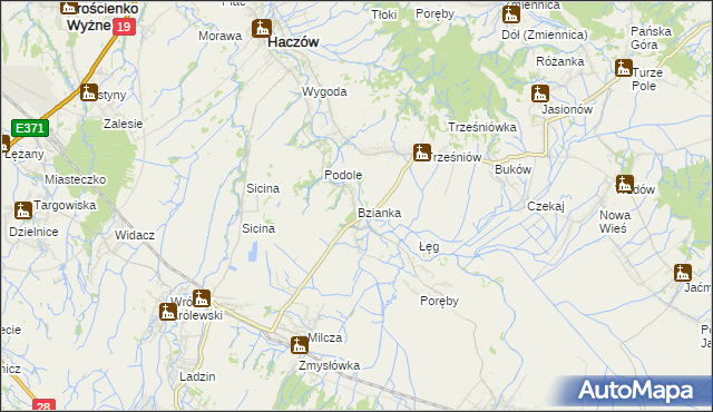 mapa Bzianka gmina Rymanów, Bzianka gmina Rymanów na mapie Targeo