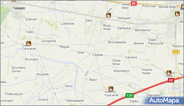 mapa Cegłów gmina Baranów, Cegłów gmina Baranów na mapie Targeo
