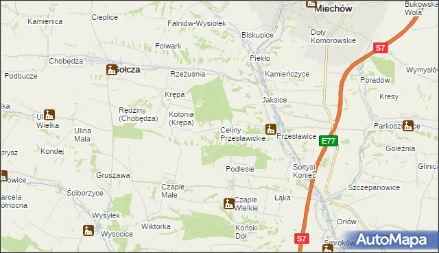 mapa Celiny Przesławickie, Celiny Przesławickie na mapie Targeo