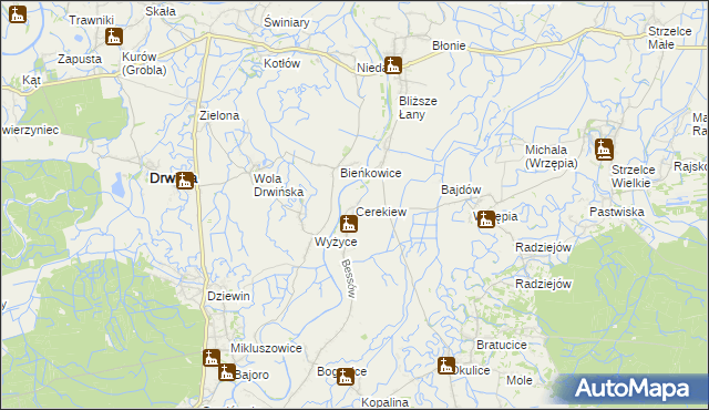 mapa Cerekiew gmina Bochnia, Cerekiew gmina Bochnia na mapie Targeo