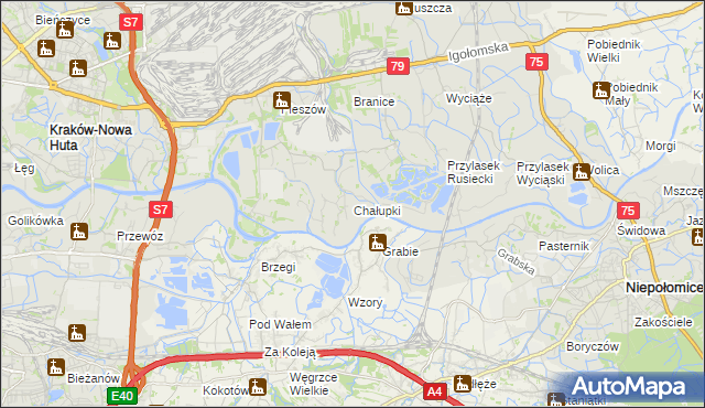 mapa Chałupki gmina Kraków, Chałupki gmina Kraków na mapie Targeo