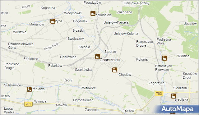 mapa Charsznica, Charsznica na mapie Targeo