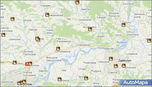 mapa Charzewice, Charzewice na mapie Targeo