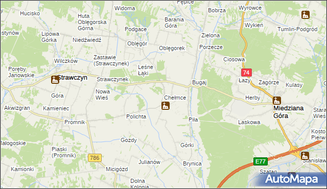 mapa Chełmce gmina Strawczyn, Chełmce gmina Strawczyn na mapie Targeo