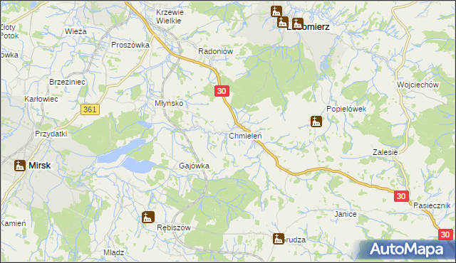 mapa Chmieleń, Chmieleń na mapie Targeo