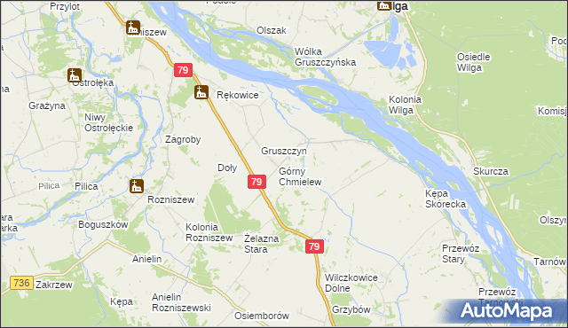 mapa Chmielew gmina Magnuszew, Chmielew gmina Magnuszew na mapie Targeo