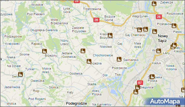 mapa Chochorowice, Chochorowice na mapie Targeo