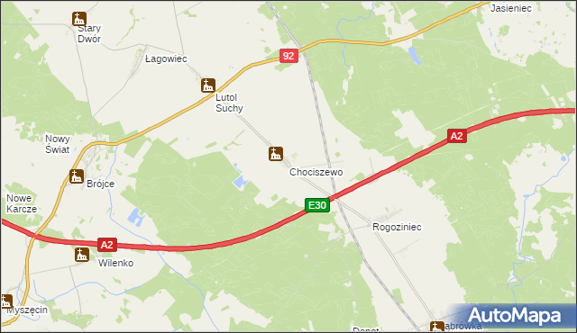 mapa Chociszewo gmina Trzciel, Chociszewo gmina Trzciel na mapie Targeo