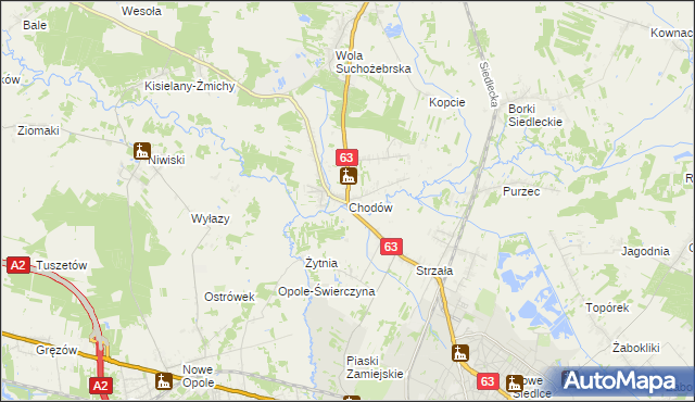 mapa Chodów gmina Siedlce, Chodów gmina Siedlce na mapie Targeo