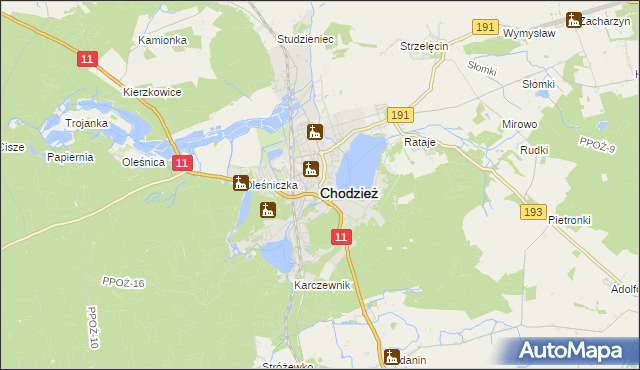 mapa Chodzież, Chodzież na mapie Targeo