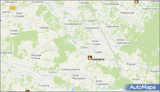 mapa Choiny gmina Poświętne, Choiny gmina Poświętne na mapie Targeo