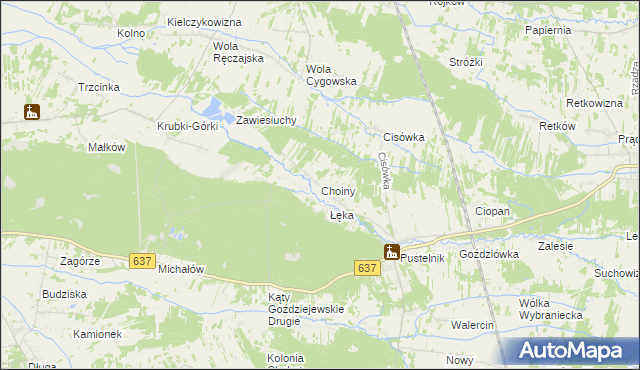mapa Choiny gmina Stanisławów, Choiny gmina Stanisławów na mapie Targeo