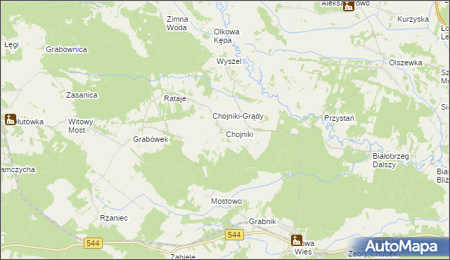 mapa Chojniki gmina Olszewo-Borki, Chojniki gmina Olszewo-Borki na mapie Targeo