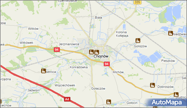 mapa Chojnów powiat legnicki, Chojnów powiat legnicki na mapie Targeo