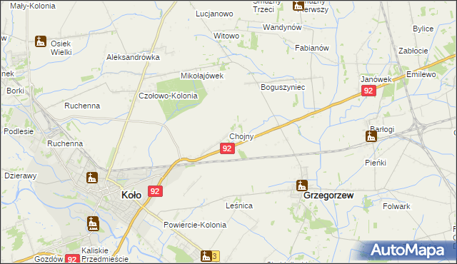 mapa Chojny gmina Koło, Chojny gmina Koło na mapie Targeo