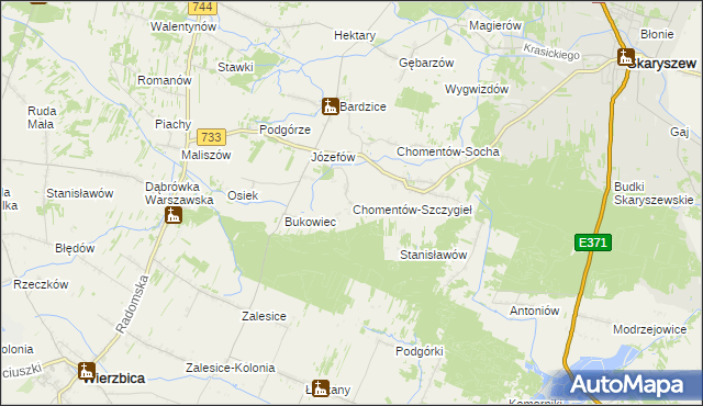 mapa Chomentów-Szczygieł, Chomentów-Szczygieł na mapie Targeo
