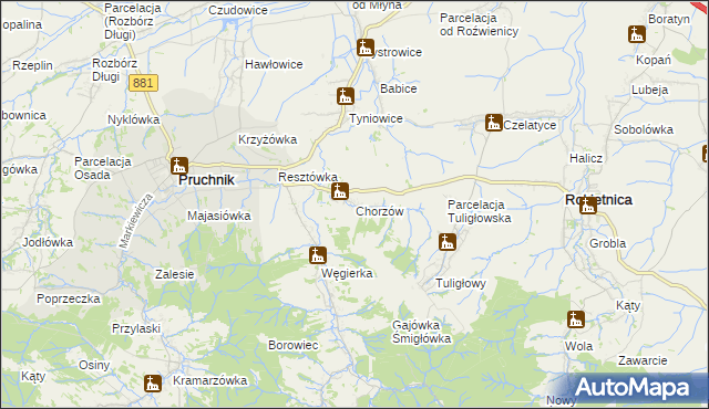 mapa Chorzów gmina Roźwienica, Chorzów gmina Roźwienica na mapie Targeo