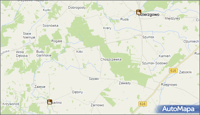 mapa Choszczewka gmina Dzierzgowo, Choszczewka gmina Dzierzgowo na mapie Targeo