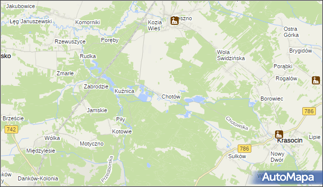 mapa Chotów gmina Krasocin, Chotów gmina Krasocin na mapie Targeo
