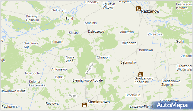 mapa Chrapoń gmina Siemiątkowo, Chrapoń gmina Siemiątkowo na mapie Targeo