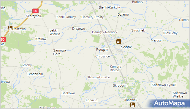 mapa Chrościce gmina Sońsk, Chrościce gmina Sońsk na mapie Targeo
